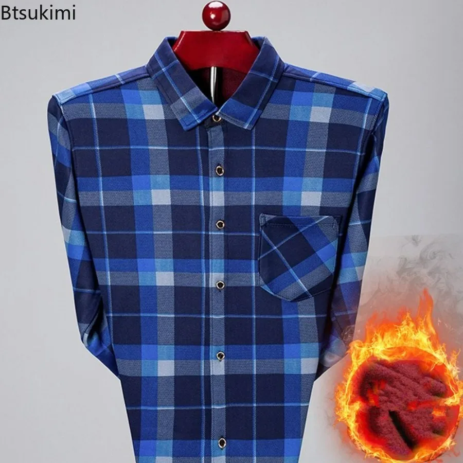 Plaid Design Long Sleeve Warm Shirts for Men Slim Fit Soft Casual Vintage Plaid Printed Shirt Male Autumn Winter Clothing Male