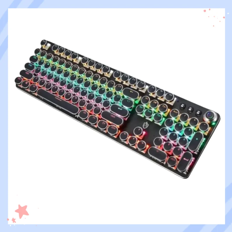 New K820 Retro Punk Knob Light Mechanical Keyboard, RGB Backlit Punk Plated Keycap Keyboard 104 Keys Shockless Gaming Keyboard