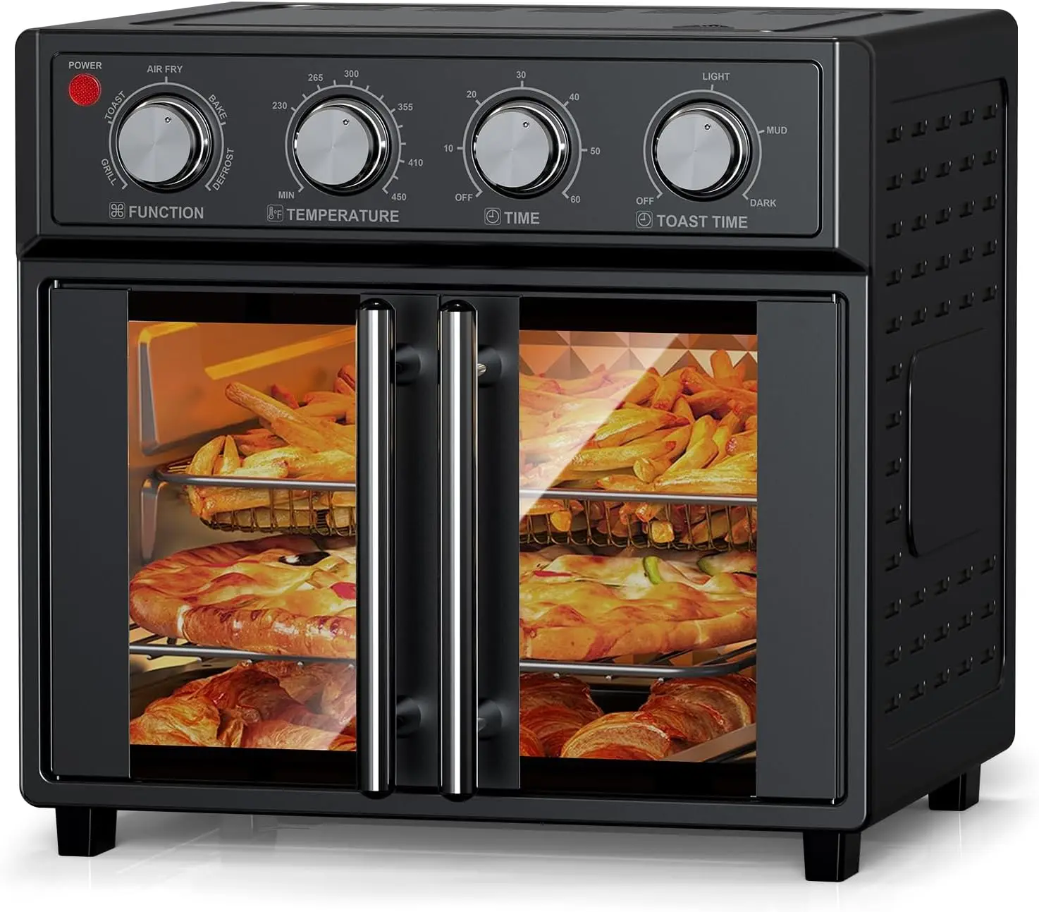 French Double-Door Air Fryer Convection Toaster Oven, 26L Large Capacity, 1700W, 7 Preset Menus, 7-in-1 Multi-Function (Bake, Ro