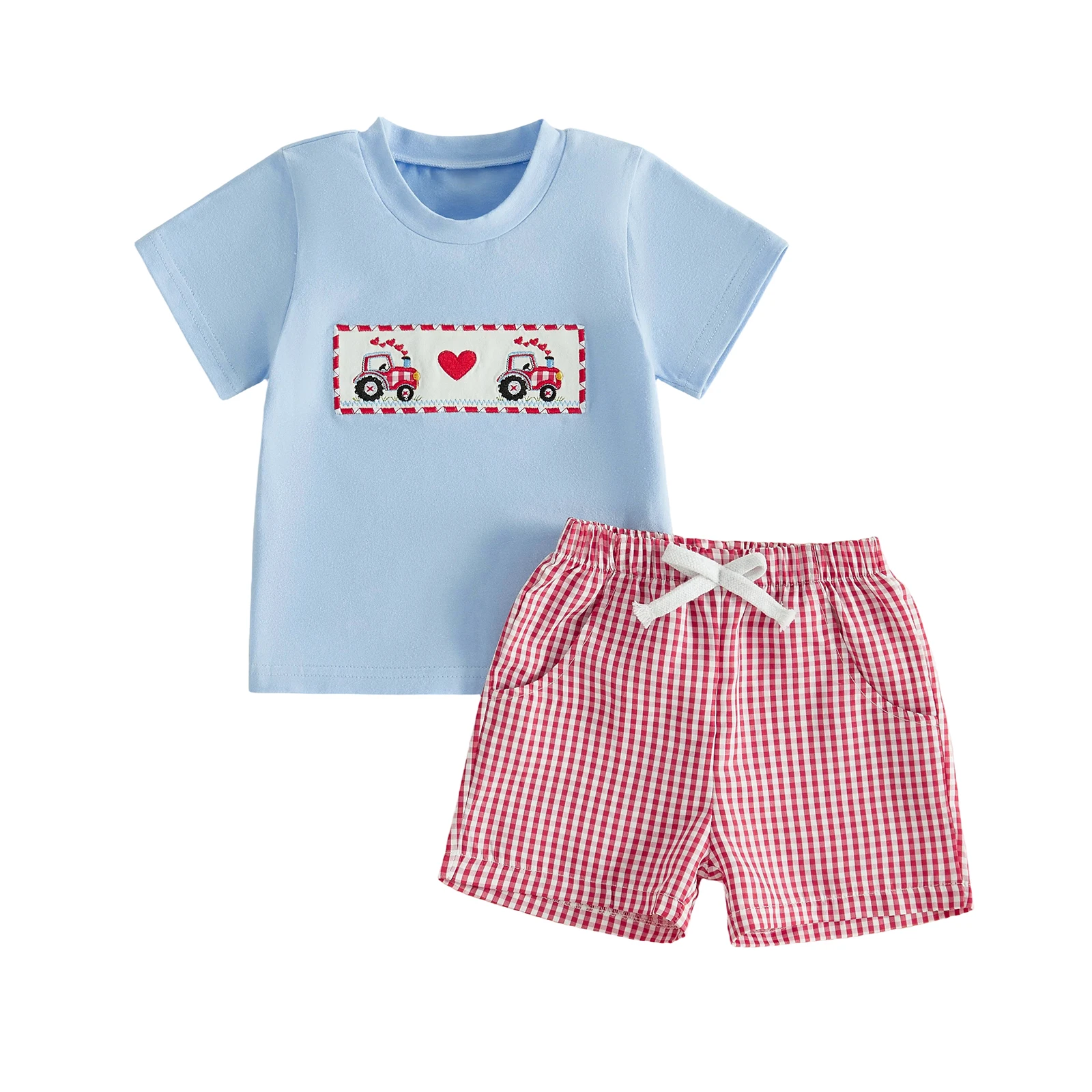 Toddler Boy Valentine s Day Outfits Truck Heart Embroidery T-shirt Shorts