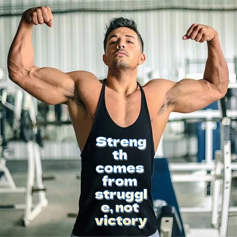 

Summer men's pure cotton breathable vest "Strength comes from struggle, not victory" printed trendy sports sleeveless T-shirt