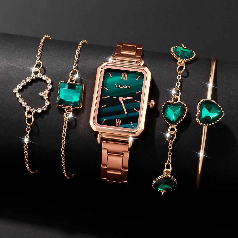 5Pcs Lady‑Style Women's Watch Set, Soft & Youthful, Nice Gift For Eid Al‑Fitr, Halloween, Thanksgiving Day, New Year's Eve