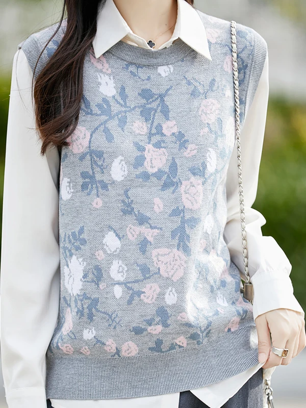 

Новый круглый вязаный шерстяной жилет Ne Svel, женский модный облегающий многослойный топ с растительной цветочной вышивкой, пряжа премиум-класса