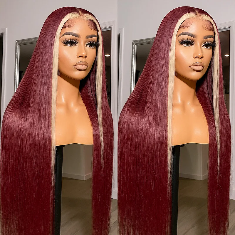 613/99J الدانتيل الجبهة الباروكات شعر الإنسان قبل قطعها بورجوندي 13x6 HD الدانتيل الجبهة الباروكات شعر الإنسان مستقيم تسليط الضوء على النبيذ الأحمر الباروكات