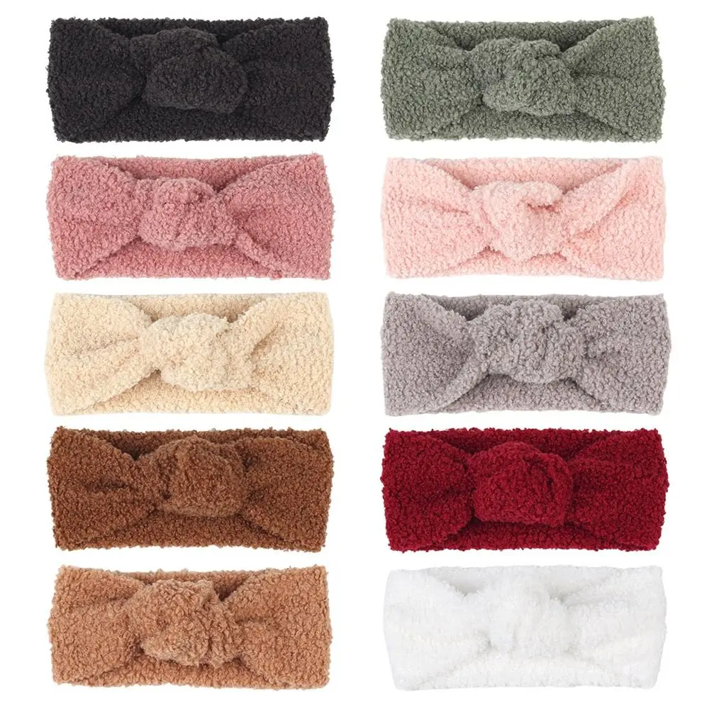 New Fashion Elastic Baby Head Bands Teddy Fabric Knot Top Turban Warm Hair Band Newborn Headwrap Autumn Winter