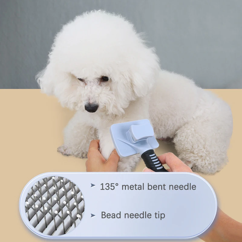 Sikat Rambut Kucing Otomatis Penghilang Bulu Rontok Satu Klik Bahan Stainless Steel Pembersih Otomatis Perawatan Hewan Peliharaan Tanpa Usaha Aksesoris Anjing