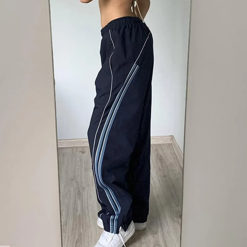 Pantaloni alla moda in tessuto Casual di base con Design a righe in stile INS alla moda, pantaloni sportivi larghi in vita elasticizzati personalizzati