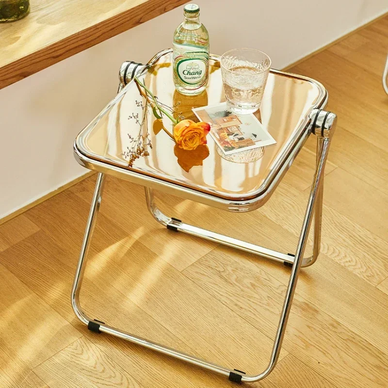 Creative Coffee Table, Transparent Plastic Bedside Table, Folding Design Side Table, Multi-Scene Home Bedroom Side Table