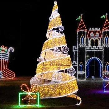 he-PVC  Holiday Decoration Giant Led Artificial Metal Frame Spiral Outdoor Wire Christmas Tree Wired Ribbon！