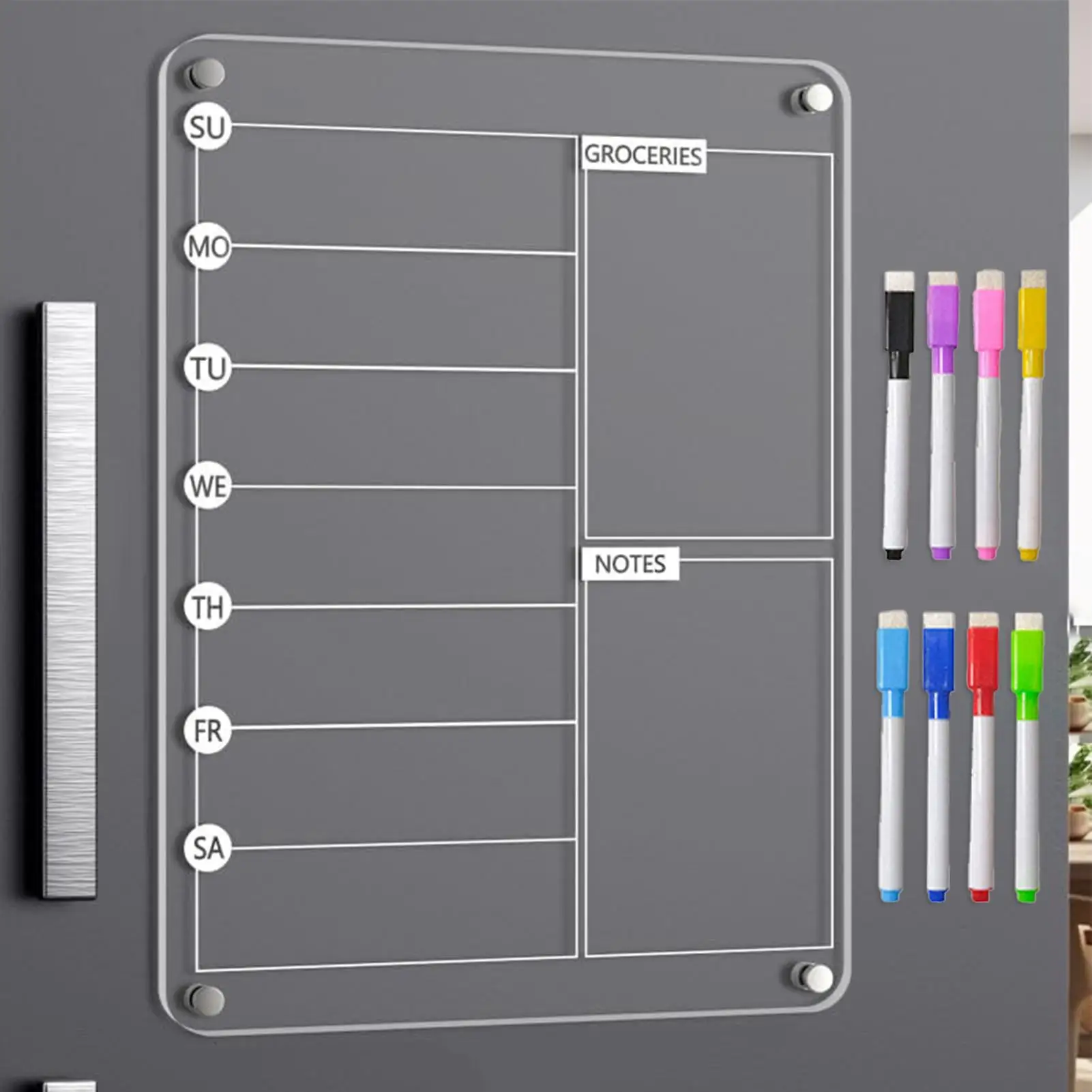 واضح لوحة المسح الجاف الاكريليك المغناطيسي محو التقويم السبورة مغناطيس الثلاجة مخطط مجلس قابلة لإعادة الاستخدام مذكرة نشرة السبورة