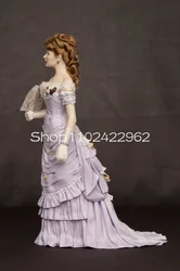 Lilac Lavender Gothic Victorian Evening Formal Dresses Off Shoulder Lace Floral Stain Ruched Ruffles Bustle Costume Prom Gown