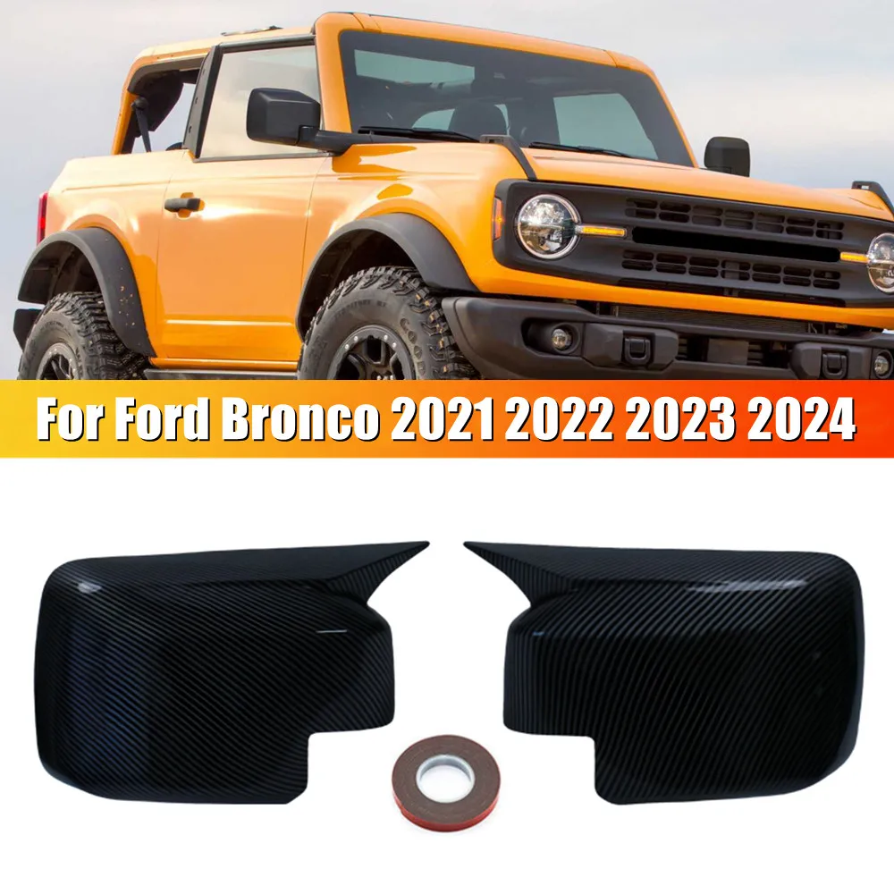 

For Ford Bronco 2021 2022 2023 2024 ABS Car Rearview Side Mirror Cover Wing Cap Door Housing Shell Trim Adhesive Sticker Parts