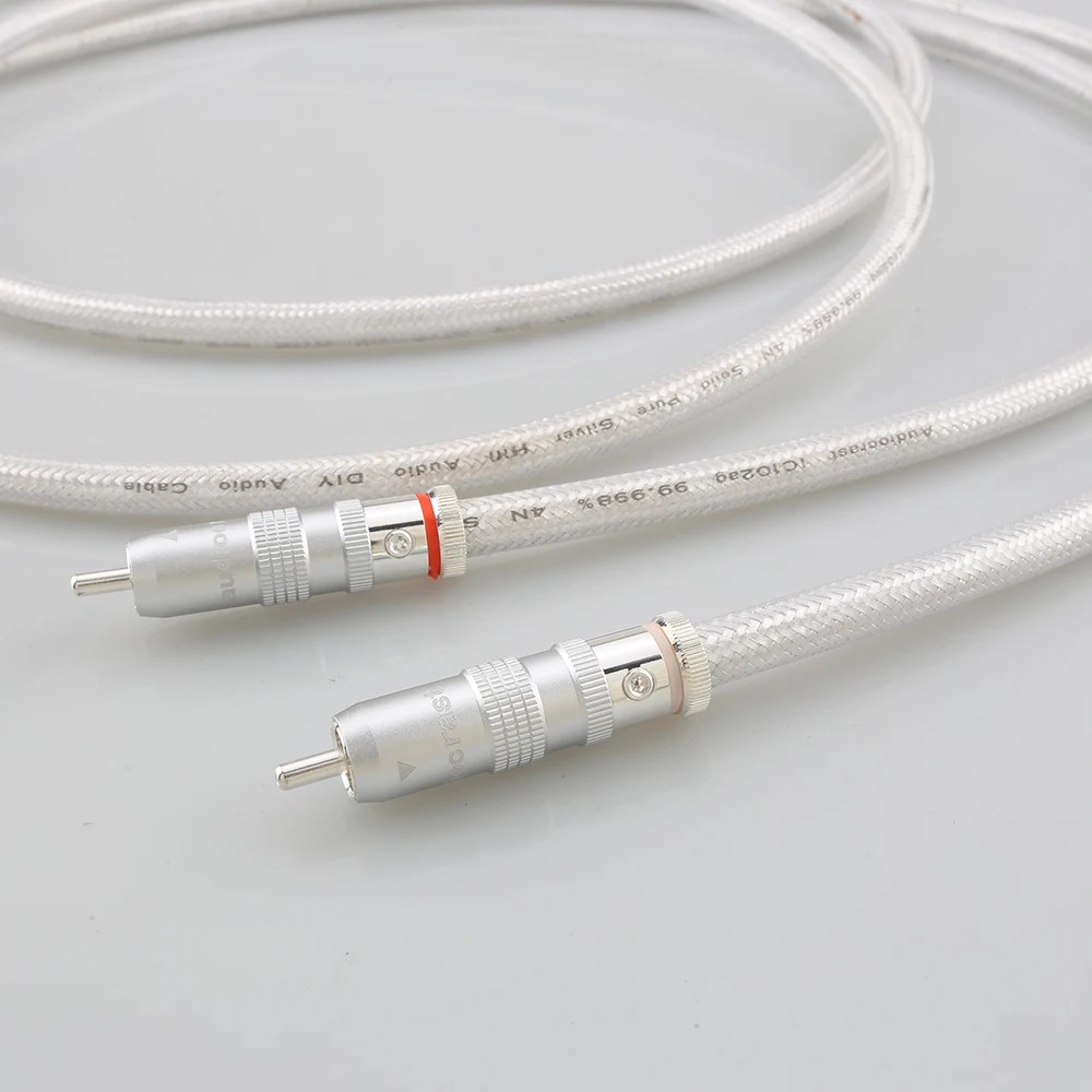 New Audiocrast 99.998% Pure Silver RCA Cable HiFi Audio Interconnect Solid PSS Pure Silver Core Wire Silver-Plated Plug Silver