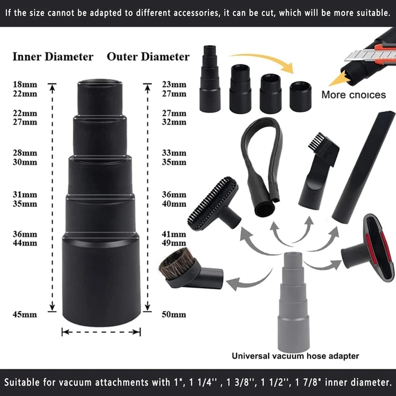 11PCS Universal Vacuum Attachment Kit Wet Dry Plastic Vacuum Hose Adapter 1-1/4Inch Vacuum Cleaners Replacement