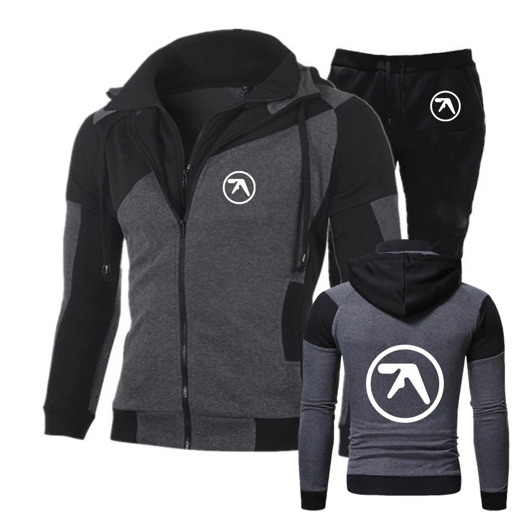 

APHEX TWIN Logo Print Spring And Autumn Men's 2026 Color Blocking Patchwork Zipper Personality Zipper Hoodies Pants Suits