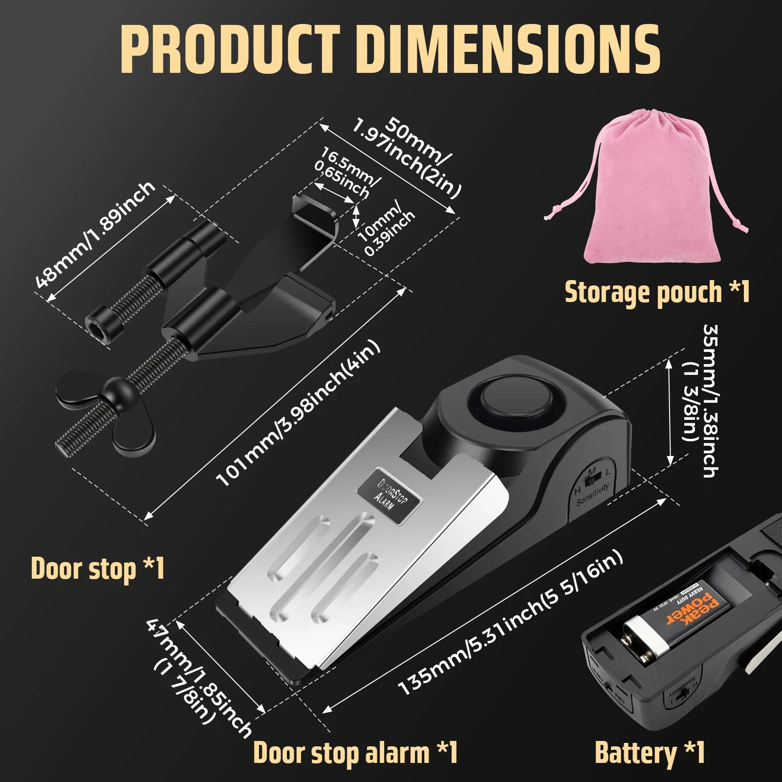 Portable Door Lock 120dB Door Stop Alarm Travel Security Kit Anti Theft Heavy Duty Jammer Stopper For Hotel Room Apartment Dorm