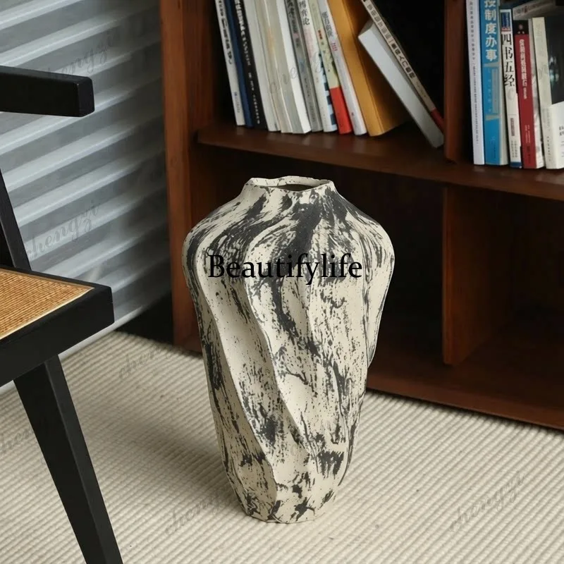 Wabi-sabi wind, ceramic vase, retro twist flower device, model hotel, homestay, living room decoration