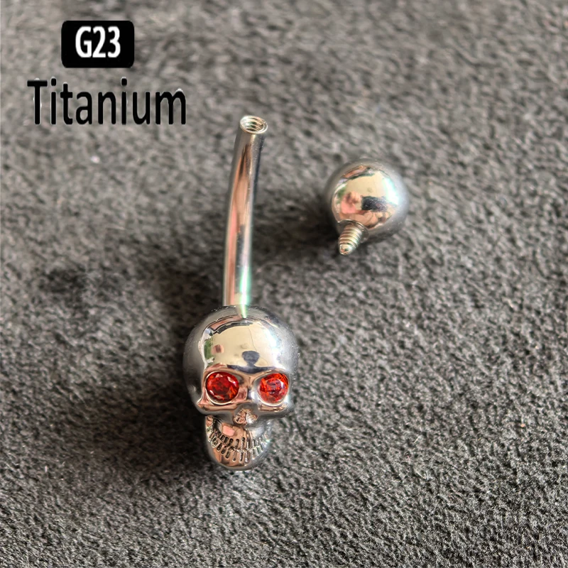 G23 Titanium Piercing 14G Skull Belly Button Rings Reverse Curved Navel 10 mm Bar Length Barbell Body Piercing Jewelry Earrings
