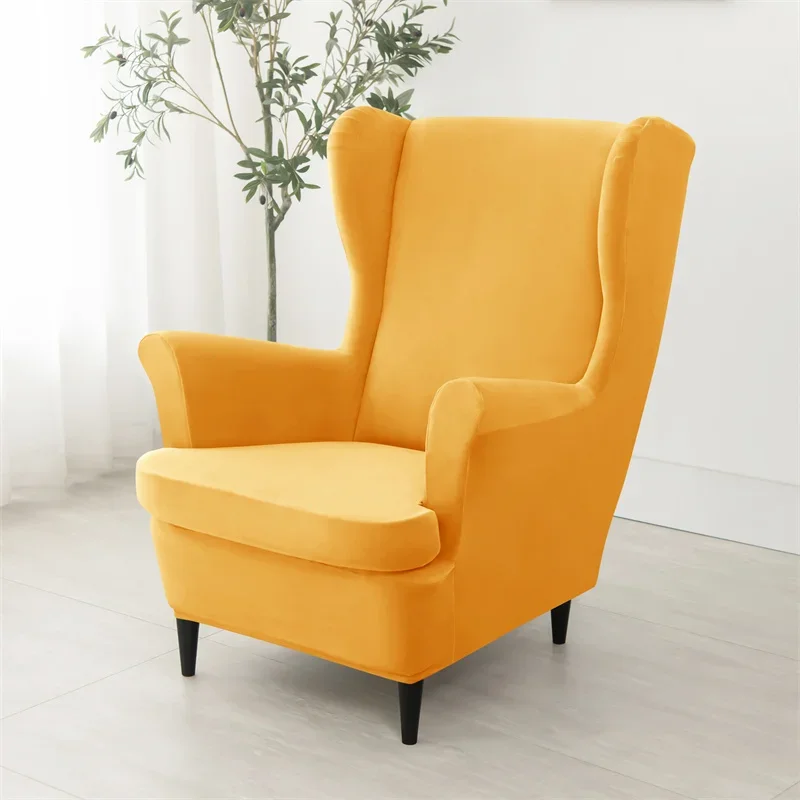 2pcs/set Velvet Wingback Chair Covers Stretch Wing Armchair Cover with Seat Cushion Cover Elastic Sofa Slipcovers Home Decor image 3