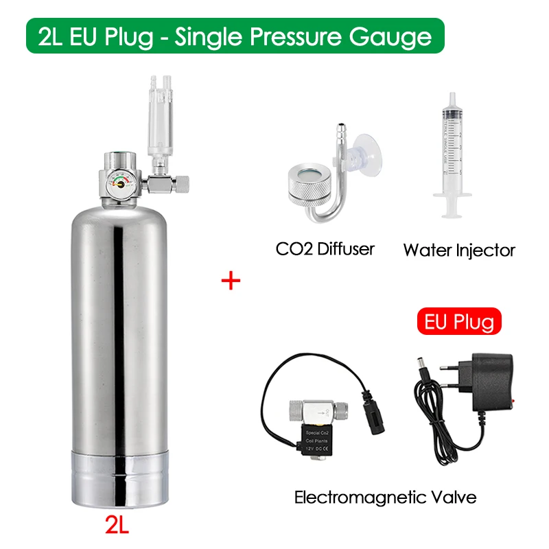 Kit generador de CO2 de 2L/1L para acuario, pecera, bricolaje, cilindro de Gas de acero inoxidable de alta presión + válvula de aluminio, juego de Reactor de CO2