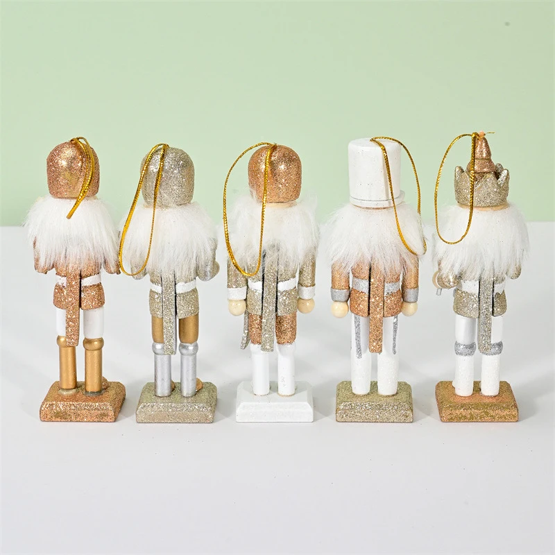 1Pc 12.5cm New Wooden Golden Nutcracker Soldier Puppet Figure Pendant Ornament Christmas Party Decor Supplies Gifts For Kids