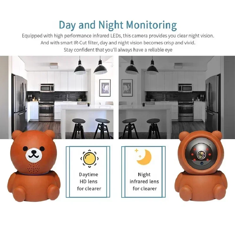 2MP WiFi IP Camera Cartoon Mini Camera Home Security Auto Tracking Bear CCTV Surveillance Camera Indoor Baby Monitor