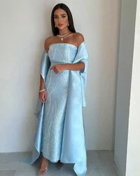 Elegant Mermaid Prom Dress Floor Length Blue Evening Dresses Strapless Sleeveless Saudi Arabia Women's Formal Dress Wedding