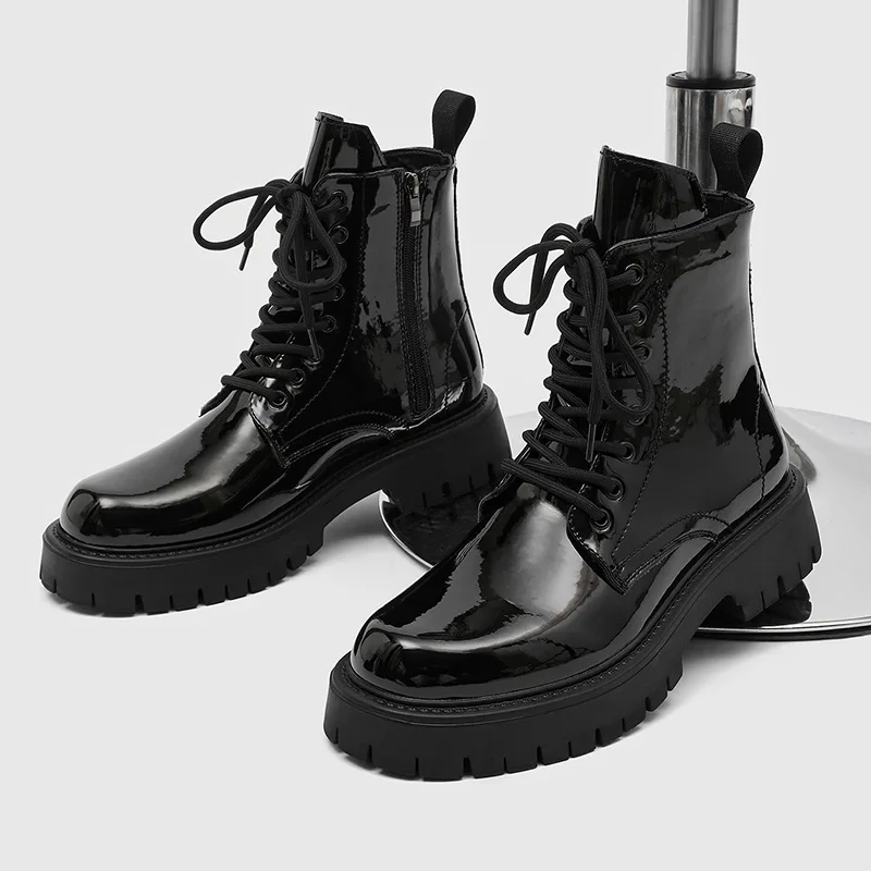 

men fashion motorcycle boots evening prom dress black genuine leather shoes high top cowboy boot handsome platform long botas