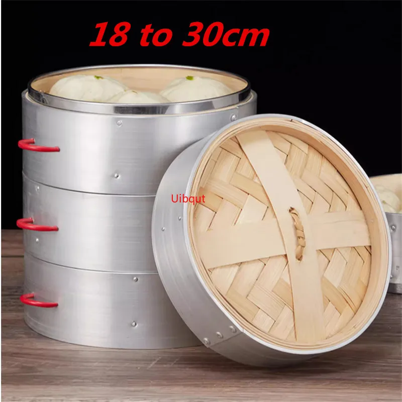 1 to 3 Cage with Cover Aluminum Bamboo Steamer stuffed bun dumpling Fish Vegetable Snack Basket pot cookware steam rice steamer