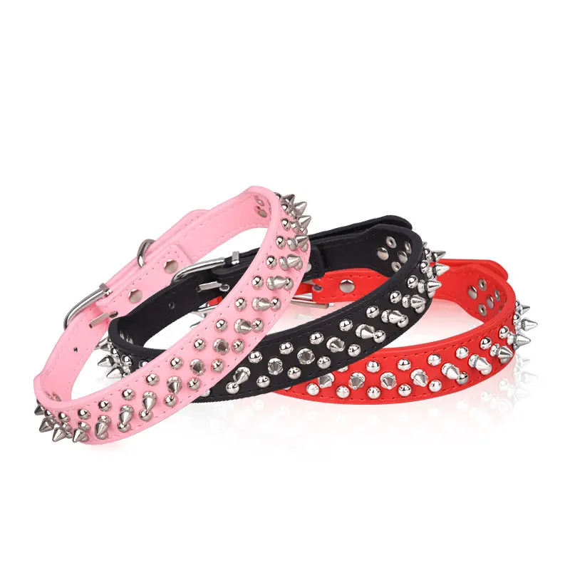 CP037S-1 Punk Rivet Dog Collar Set Leather Spikes Pet Collar For Small Medium Large Dogs With Pet Leash