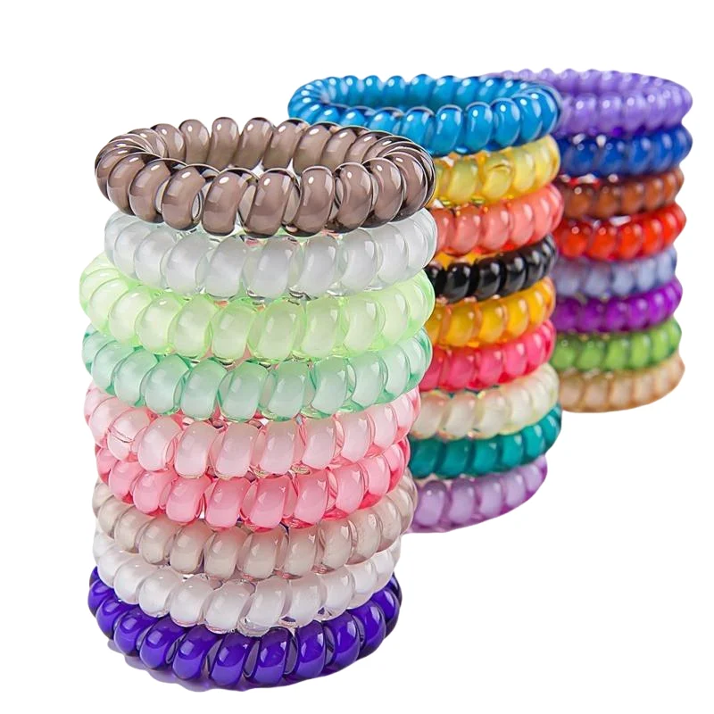 10pcs Spiral Hair Ties Telephone Wire Cord Coil Elastic Ponytail Holders Strong Grip Waterproof Hair Styling Accessories