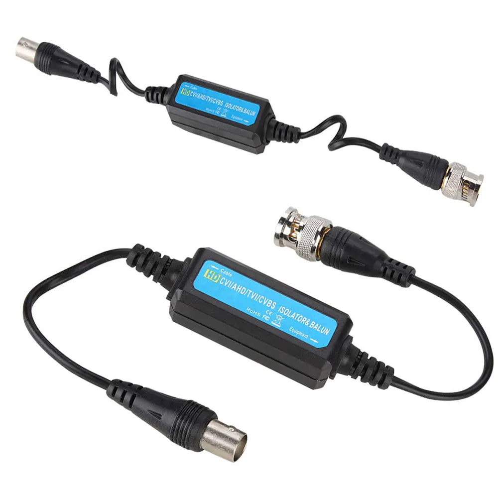HD-TVI/HD-CVI/AHD/Analog CVBS Passive Coaxial Video Ground Loop Isolator Built-in Video Balun 2PCS for CCTV Cameras