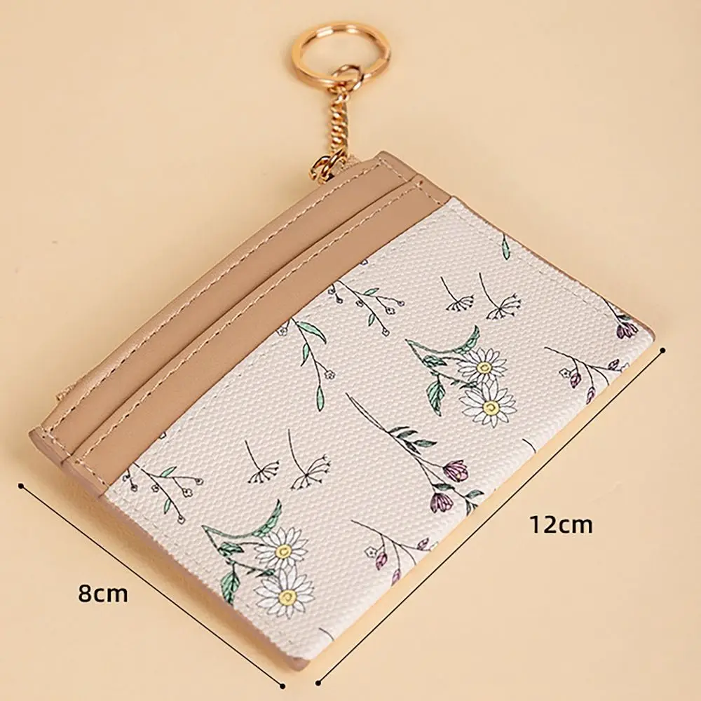 Floral Print Money Coin Purse PU Leather with Zipper Pocket Credit Card Holoder INS Style Card Wallets for Girls Students Gift