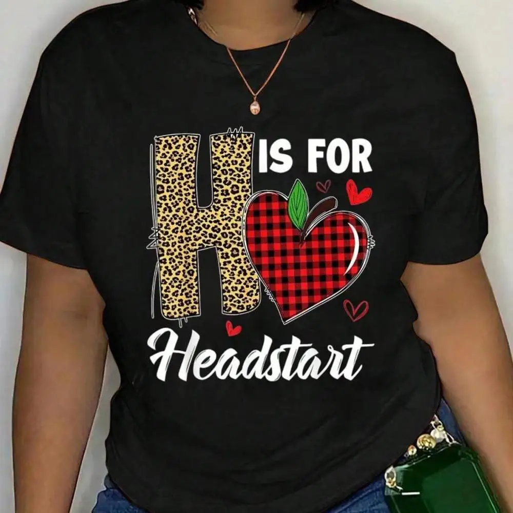 100_ Cotton H Is For Headstart Head Start Teacher Leopard Back To School T-Shirt Men s Women s Soft Breathable Tee Classic Fashion Summer Tops Pr