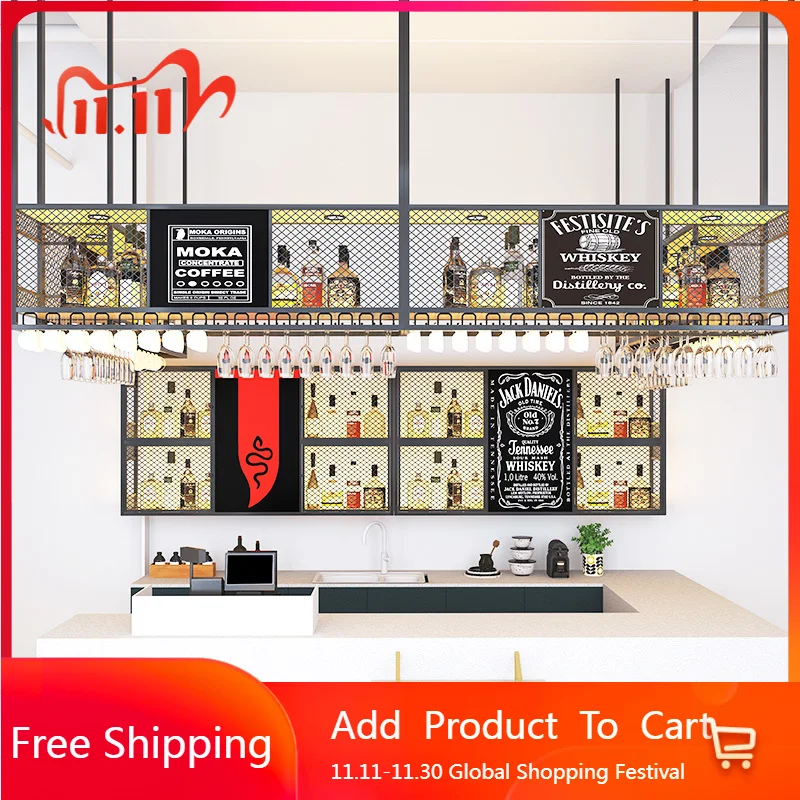 สไตล์อุตสาหกรรมชั้นวางไวน์แขวนตู้หรูหราจอแสดงผลการปรับแต่งไวน์ตู้ Creative Vinoteca เฟอร์นิเจอร์กลางแจ้ง