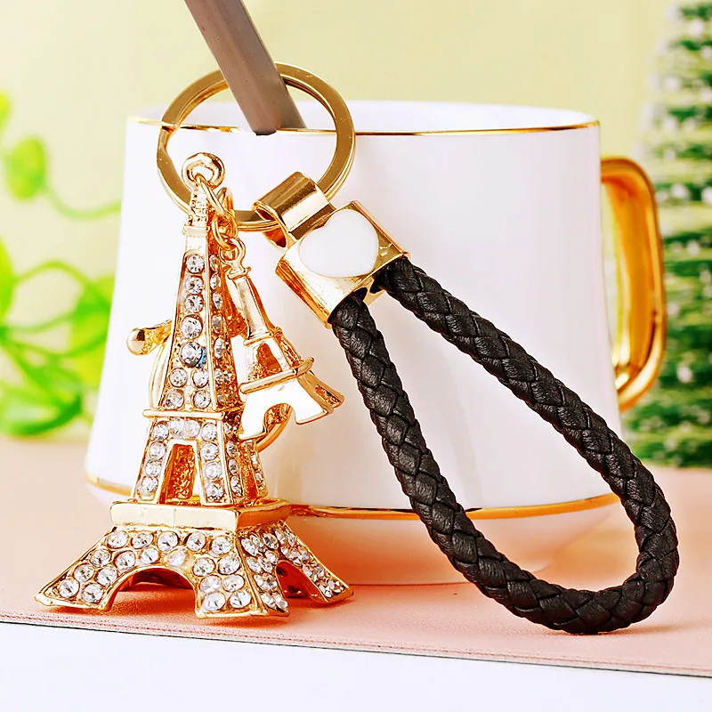 Luxury Designer Rhinestone Keychain Eiffel Tower Car Key Holder for Women Creative Jewelry Accessory