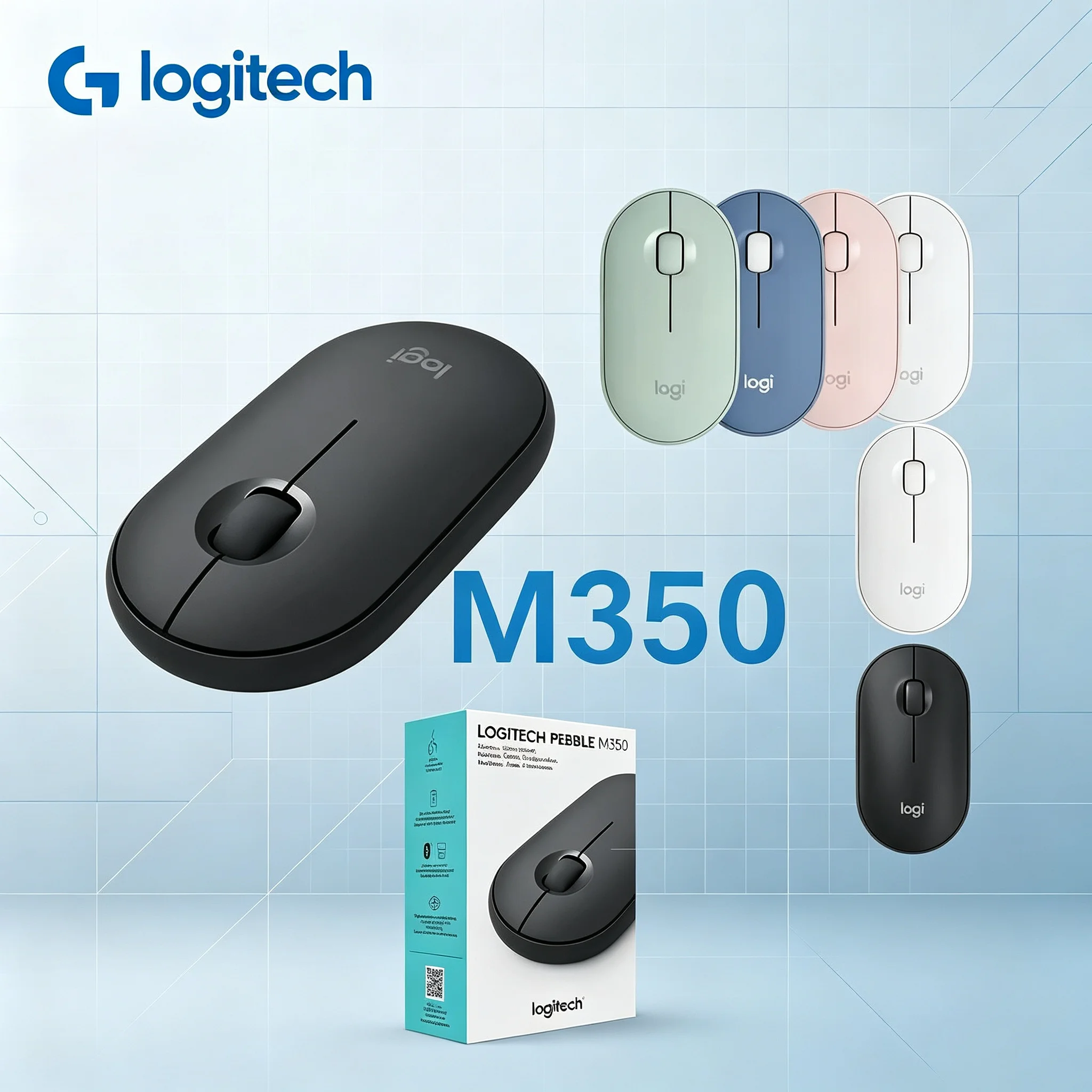 Logitech Pebble M350 Dual‑Mode Wireless Mouse Bluetooth 5.0 And 2.4G USB Receiver Travel‑Ready Compact Mice For PC Tablet Mac