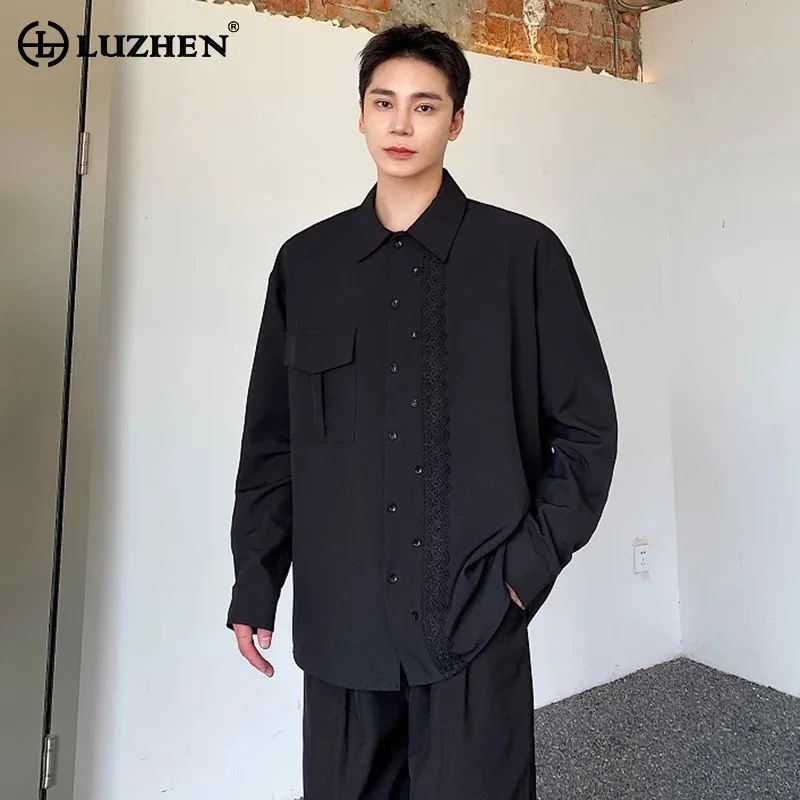 

LUZHEN 2025 осенние новые двубортные рубашки с длинными рукавами и украшением в стиле пэчворк, мужская элегантная красивая мужская одежда JY4191
