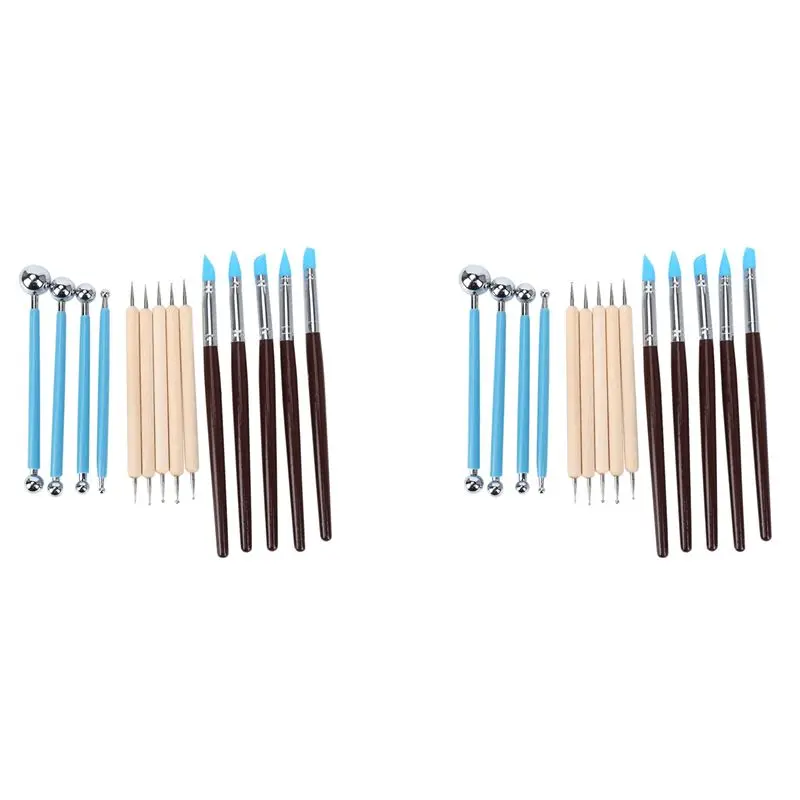 A84X-28PCS Polymer Pottery Clay Sculpting Modelling Sit Ball Stylus Nail Art Dotting Tools Rubber Tipped Carving Kit