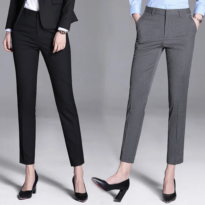 

Ladies Professional Suit Pants Summer Thin Women's Ankle Length Pants Elasticity Slimming Formal Pants Grey Black