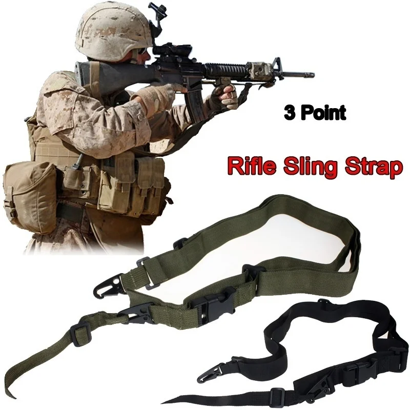 Tactical Durable 3 Point Gun Shoulder Strap Outdoor Rifle With Adjustable Bungee Airsoft QD Metal Buckle