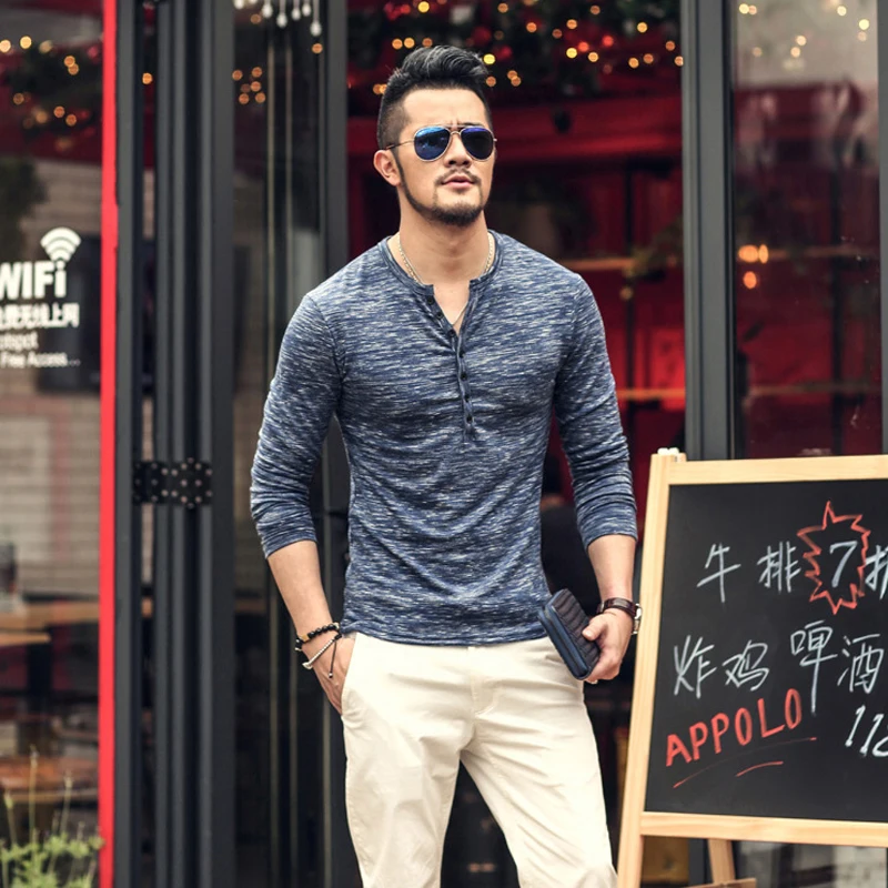 Summer Long Sleeve T Shirt Men Casual Cotton High Quality Slim Tops Tees Henley Shirts Breathable Streetwear camisetas hombre