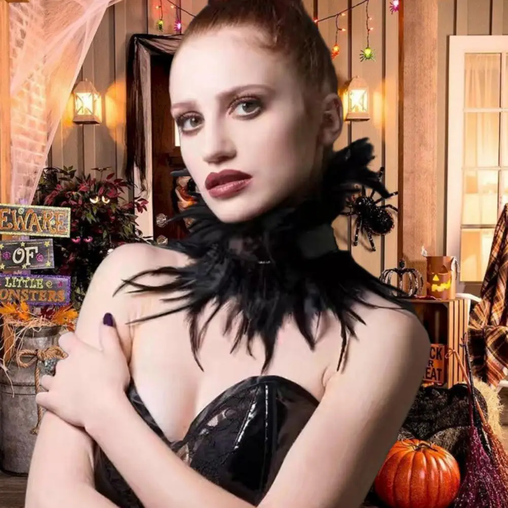 2025 Sexy Lace Stitching Women Neck Sleeve Faux Feather Fake Collar Punk Party Cosplay False Scarf Fashion Accessories