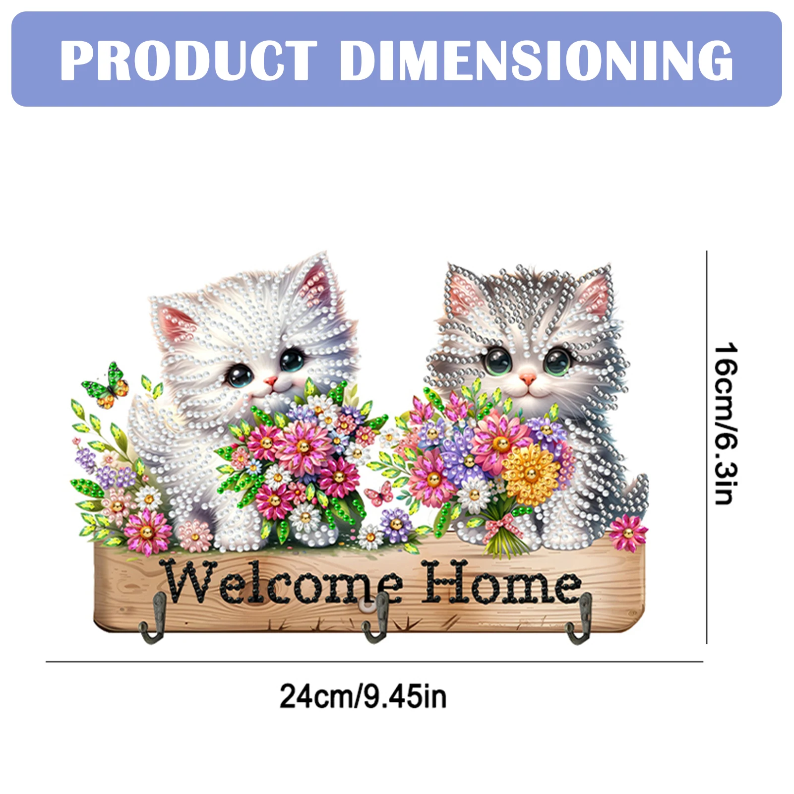 

Wooden Dog & Flower Diamond Art Craft Wall Hooks Cat & Flower DIY Diamond Painting Art Hooks for Home Office Decor