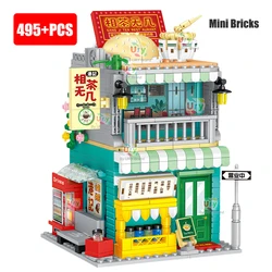 Mini City Street View Modular Coffee Hong Kong Style Tea Restaurant Retro Flower House MOC Architecture Building Block for Kids