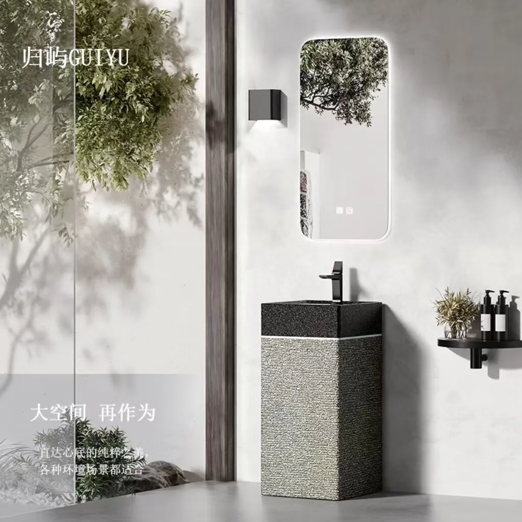 Medieval Style Wash Basin Outdoor Courtyard Wash Basin Imitation Stone Ceramic Balcony Hotel Floor-to-ceiling Wash