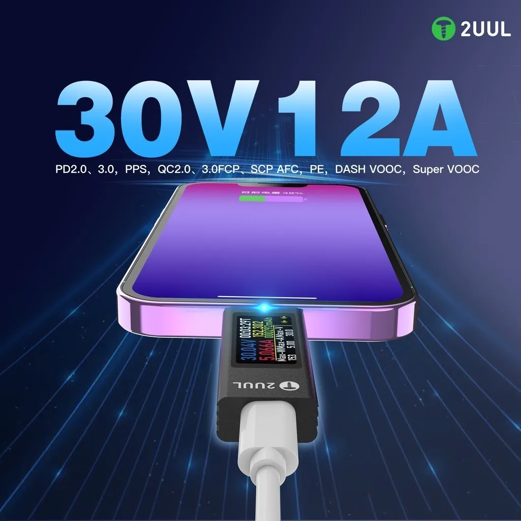 Mini Detector de carga 2UUL PW21, detección de corriente bidireccional, prueba de carga para herramientas de carga de teléfono móvil