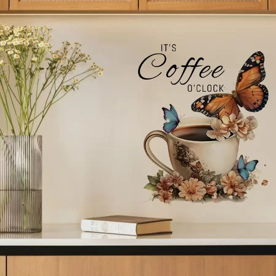 IT's Coffee O'Clock Creative PVC Stickers for Coffee Shop Office Leisure Area Living Room Background Decoration AA460