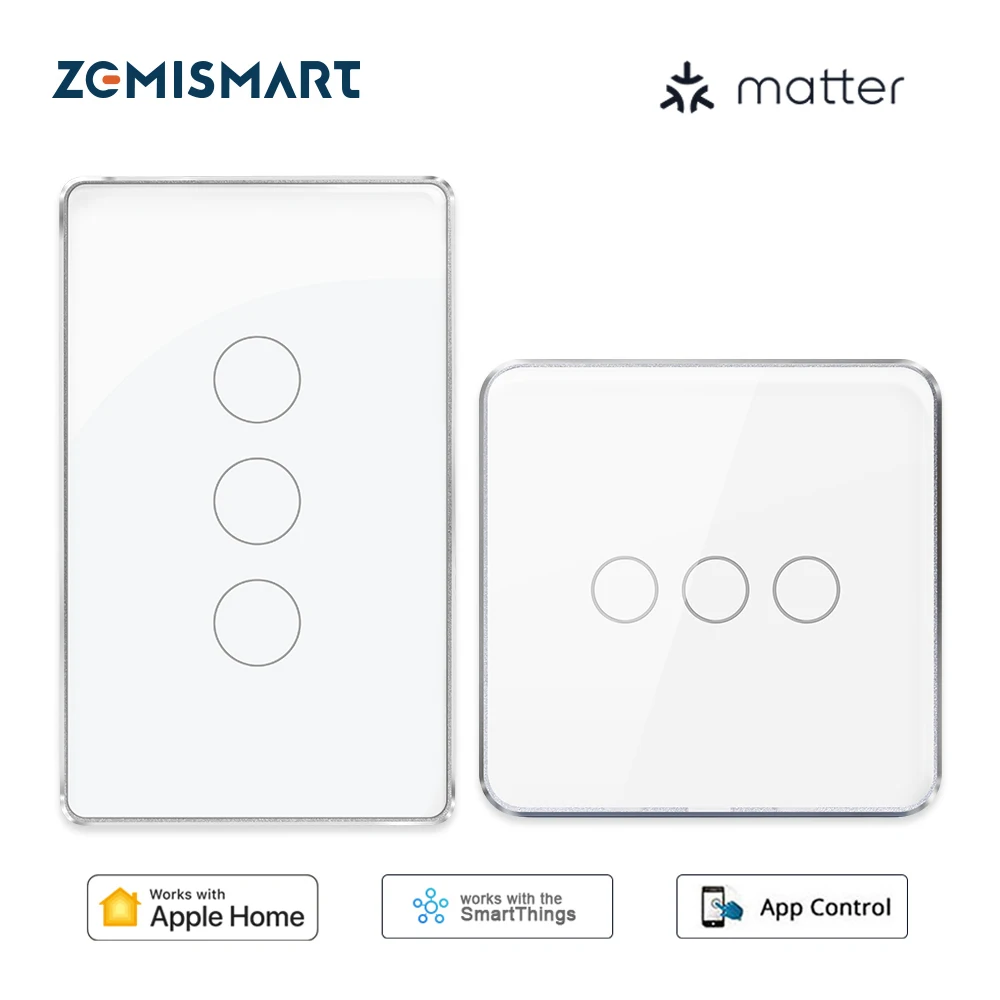 Zemismart Matter Over WiFi Smart Light Switch US EU Montaggio a parete Interruttori tattili HomeKit SmartThings APP Telecomando