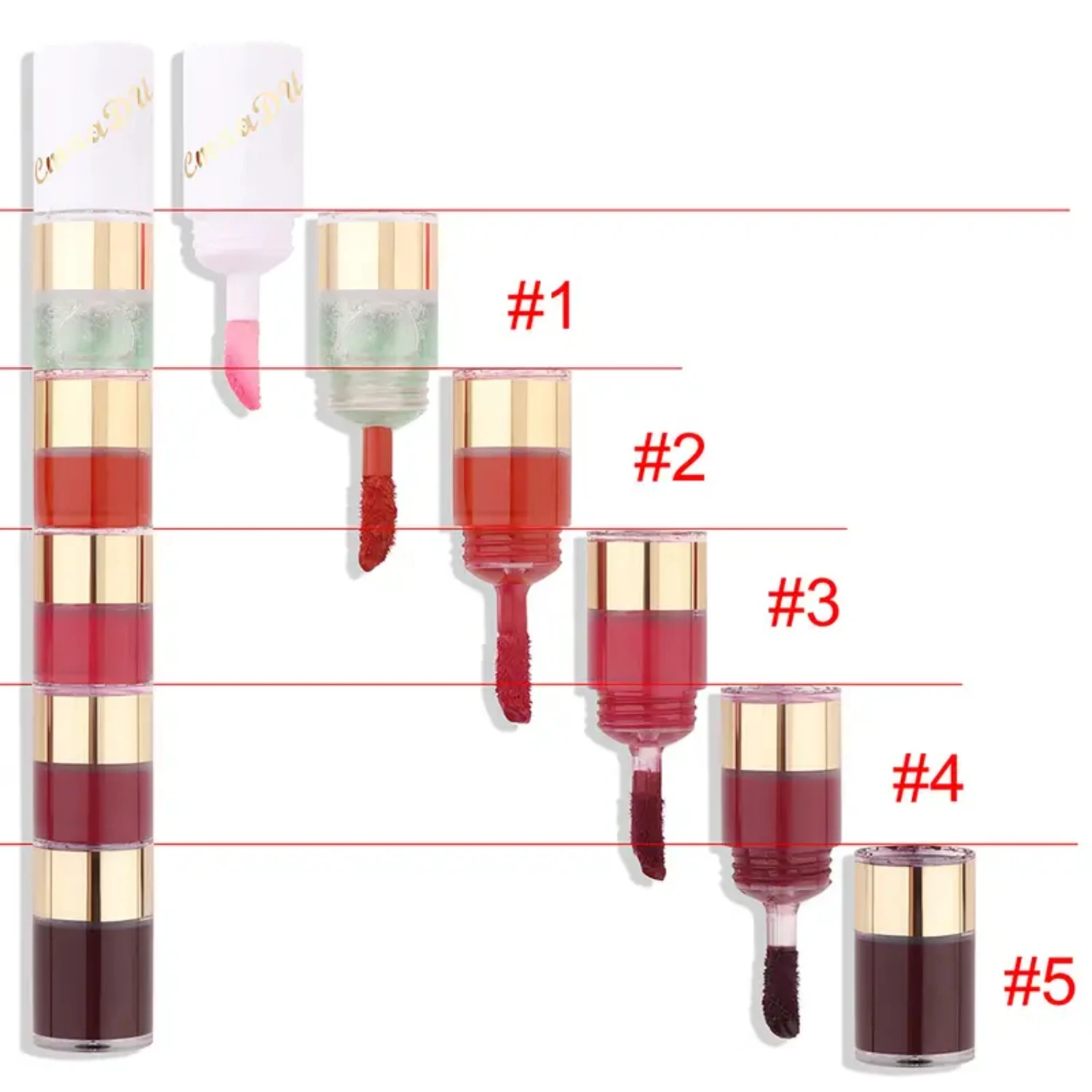 Impermeável de longa duração Lip Gloss, 5 cores, fosco, antiaderente, copo, forro do bordo, Crayon de maquiagem do canal, Colonge